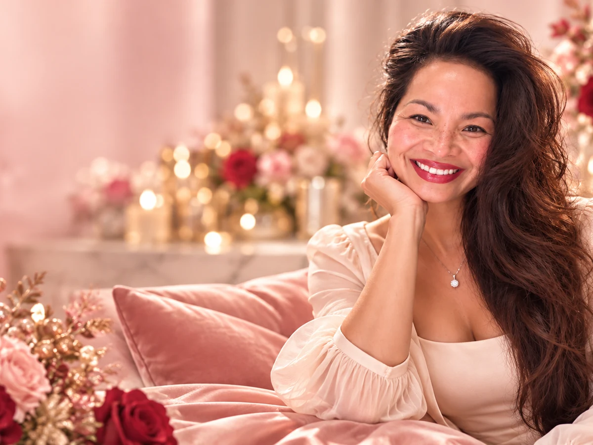 ME-LIPS founder Melinda Bui smiling in a softly lit floral setting