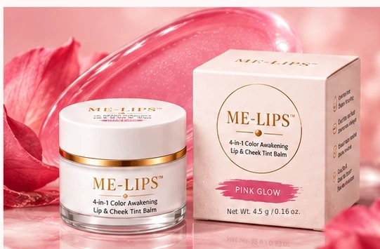 Hũ son dưỡng môi và má ME-LIPS màu trắng viền vàng