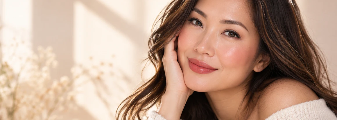 Beauty portrait demonstrating a rosy pink lip look